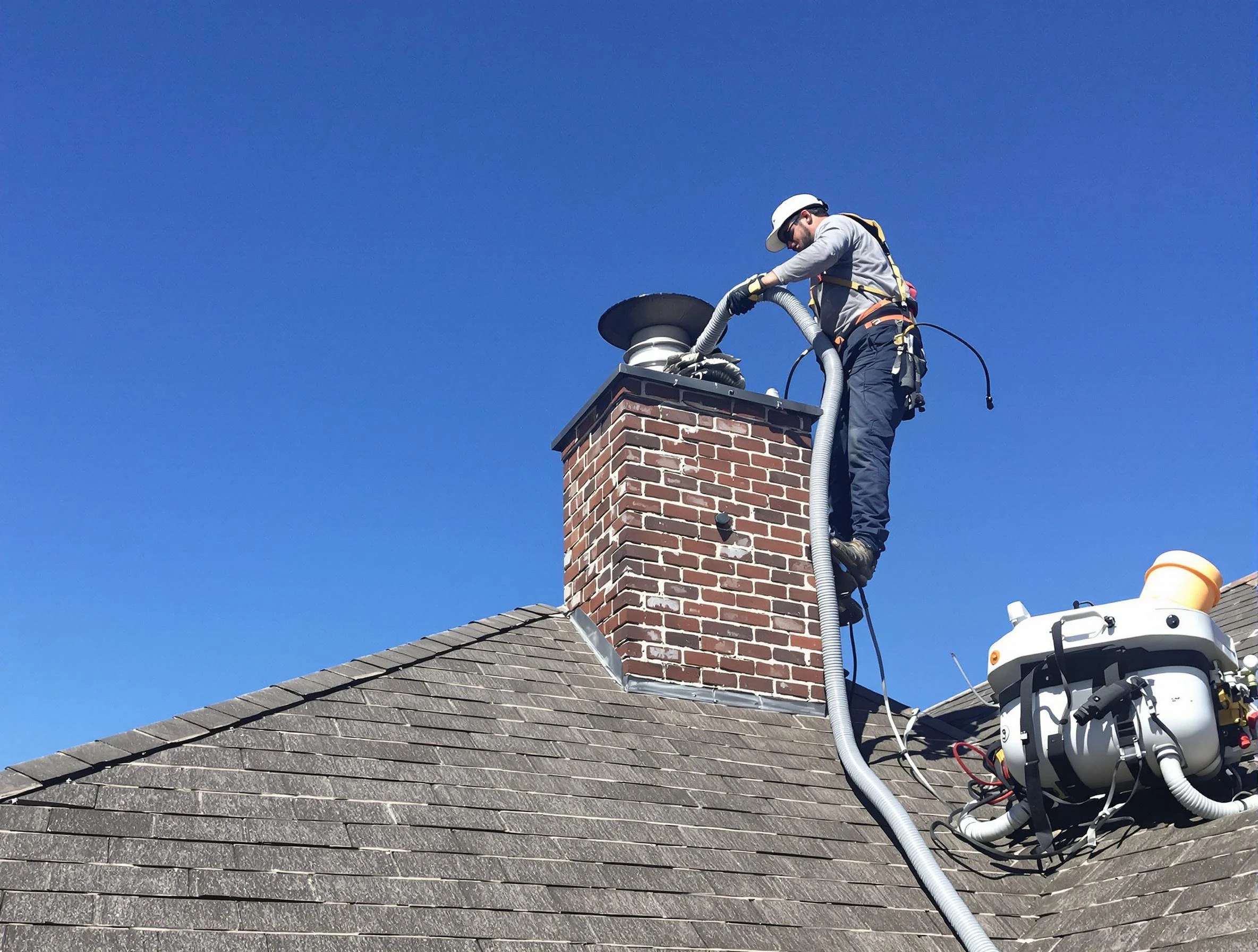 Dedicated Decatur Chimney Sweep team member cleaning a chimney in Decatur, GA