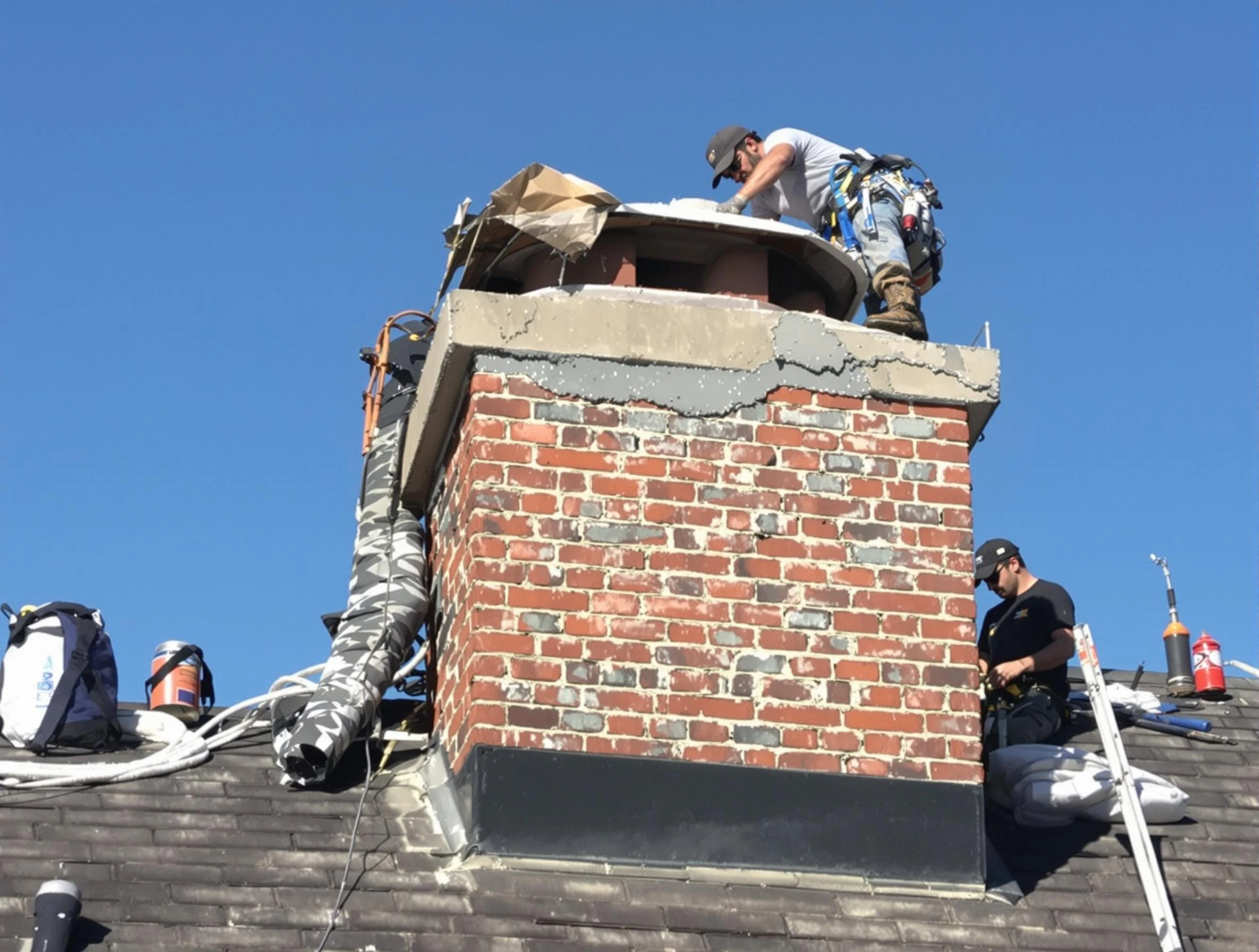 Decatur Chimney Sweep installing a custom chimney crown in Decatur, GA