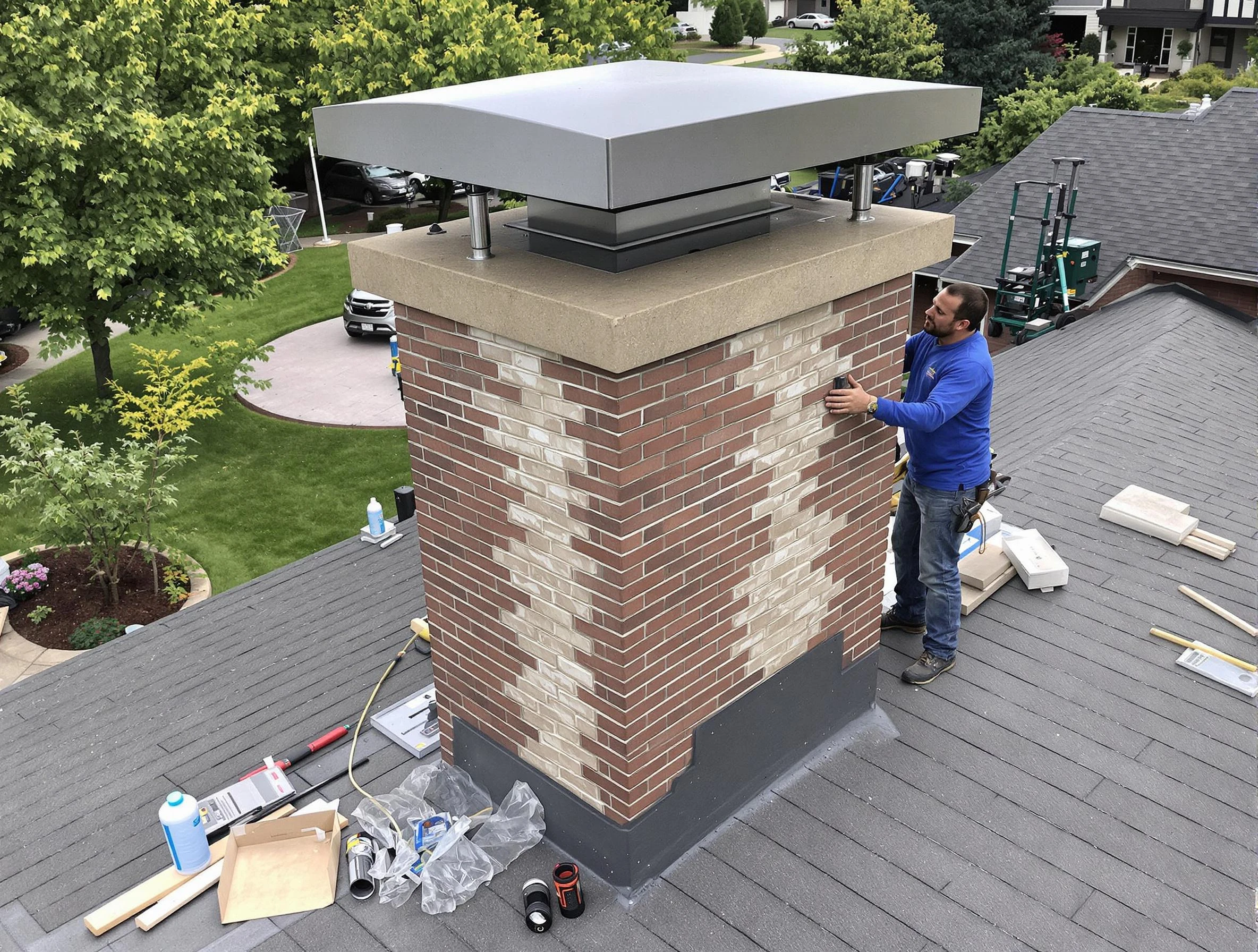 Decatur Chimney Sweep team working on a custom chimney remodel in Decatur, GA